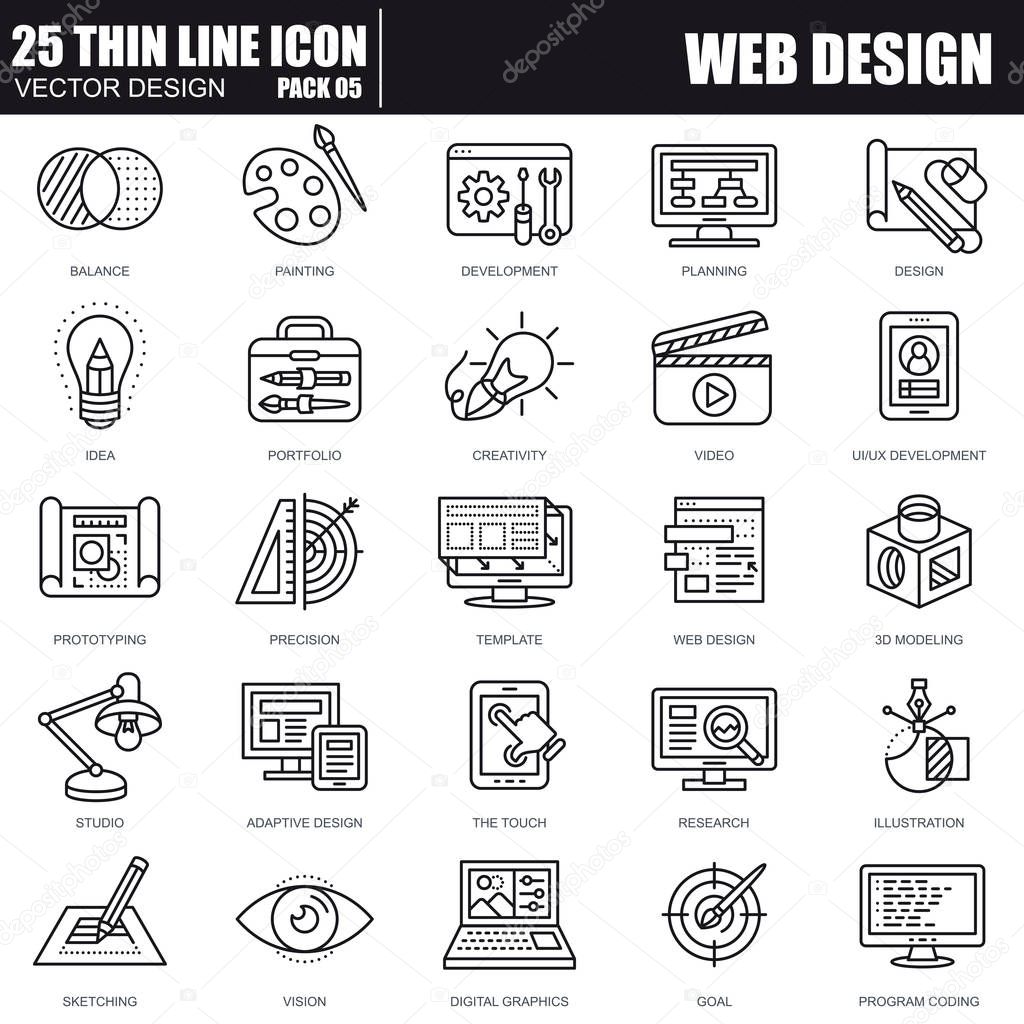 Thin line web design and development icons