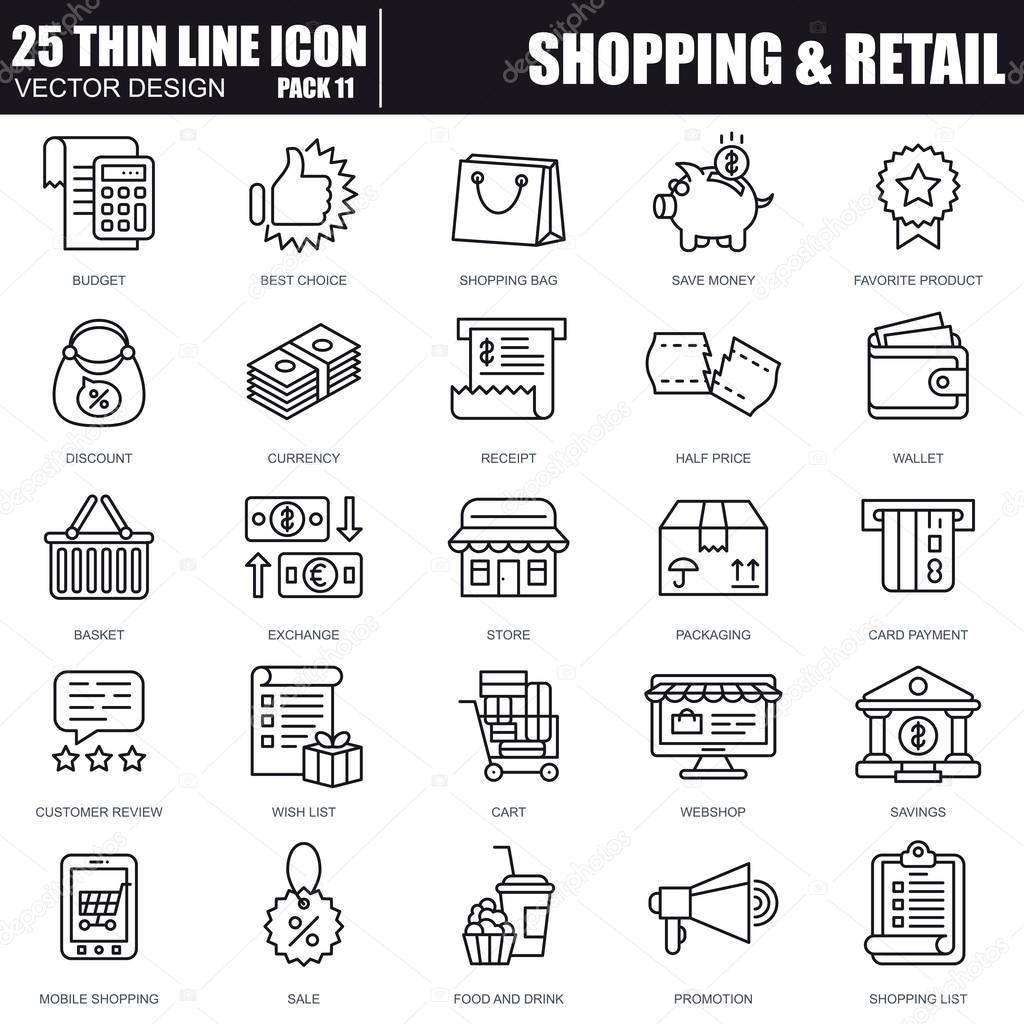 Thin line online shopping and retail icons