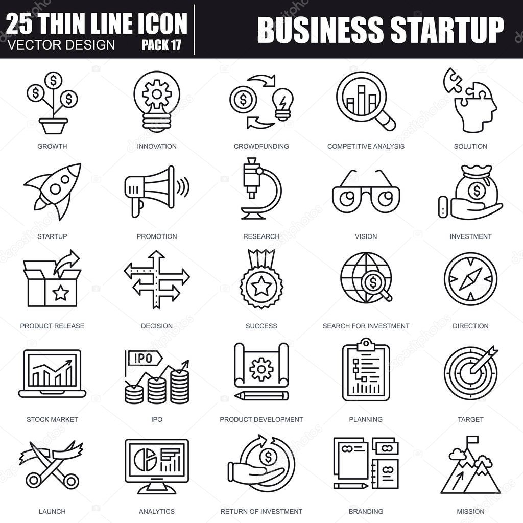 Thin line business startup icons