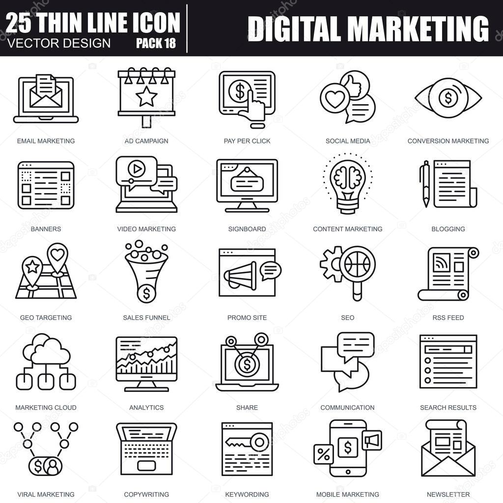 Thin line digital marketing icons 