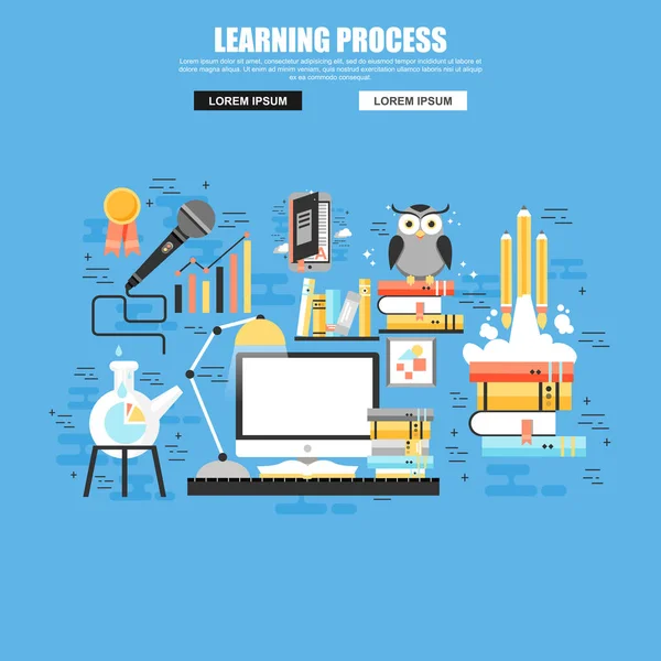 Flat concept of learning and brain process — Stock Vector