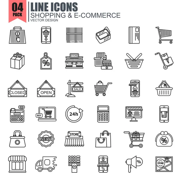 Alışveriş ve e-ticaret Icons set — Stok Vektör