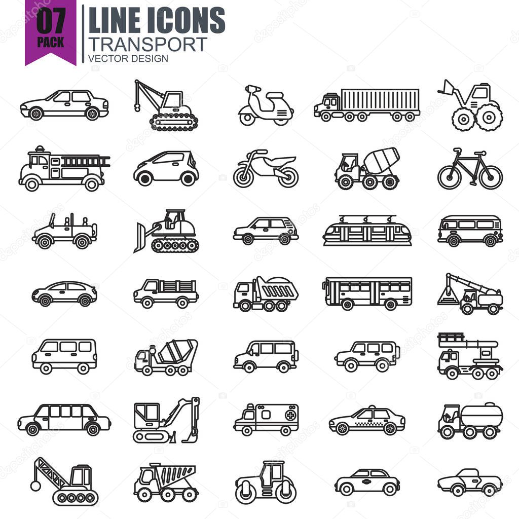 various transport icons set