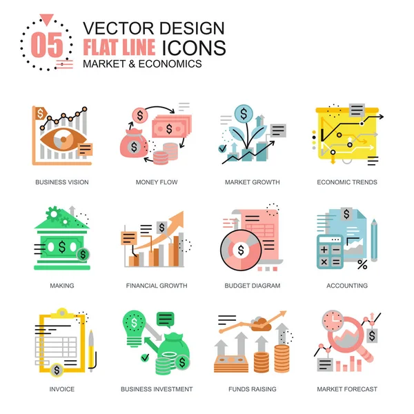 Conjunto de iconos de mercado y economía — Archivo Imágenes Vectoriales