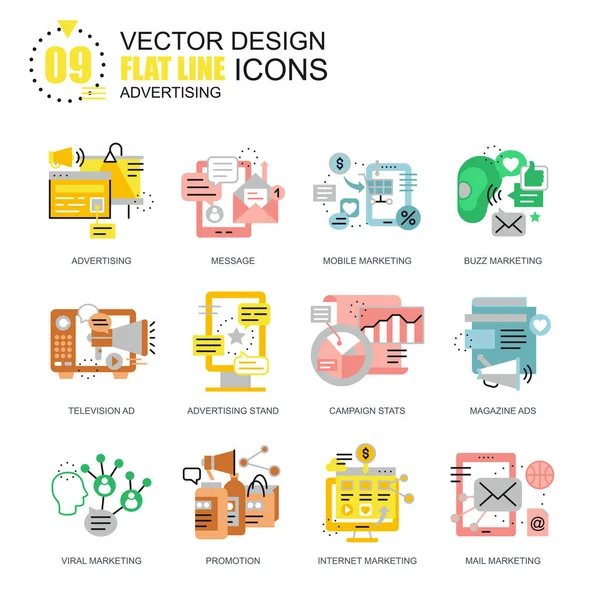 Flatline-Icons für Werbung gesetzt — Stockvektor