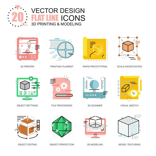 3D printing and modeling icons set — Stock Vector