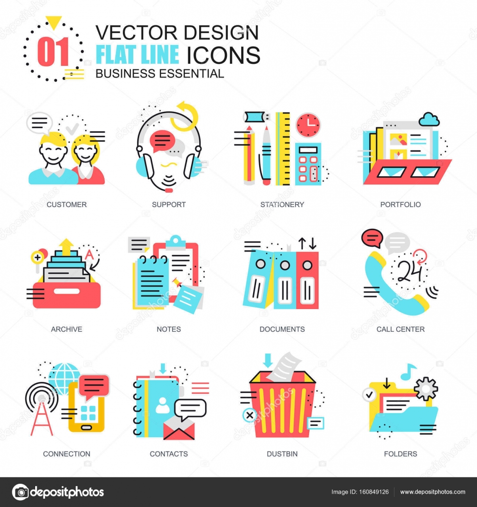 Flat line business essential icons Stock Vector by ©alexdndz 160849126
