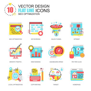 Düz çizgi seo optimizasyon simgeler 