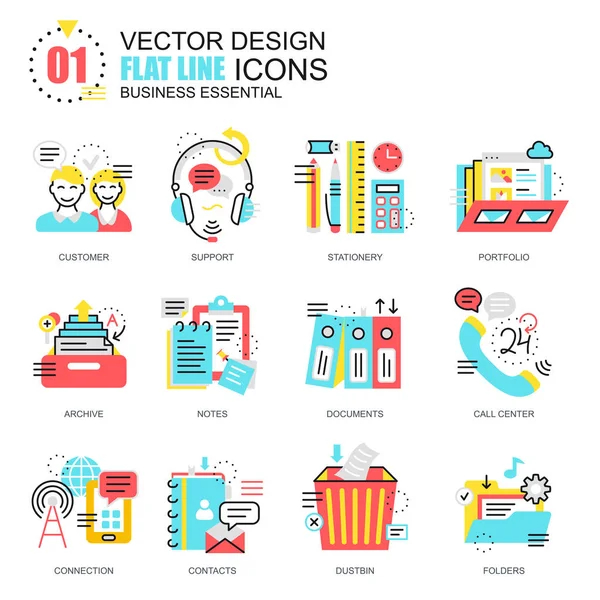 Flat line business essential icons — Stock Vector