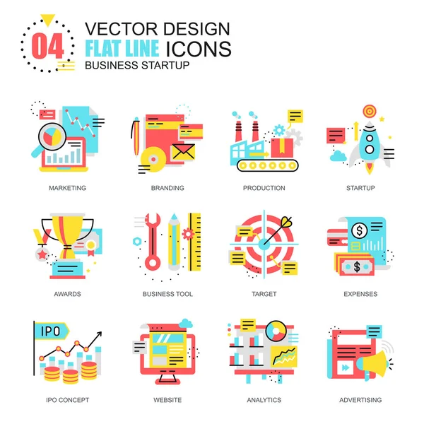 Flat line new business launch icons — Stock Vector