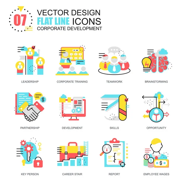 Iconos de desarrollo corporativo de línea plana — Archivo Imágenes Vectoriales