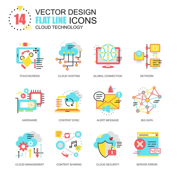 Iconos de tecnología de nube de línea plana — Vector de stock