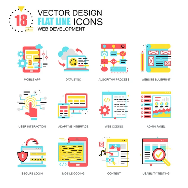 Iconos de desarrollo web de línea plana — Vector de stock