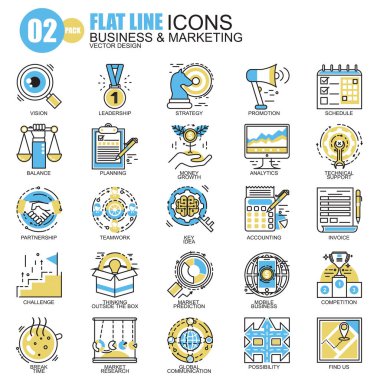 İşletme ve pazarlama düz çizgi simgeler