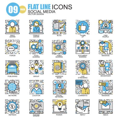 sosyal medya düz çizgi simgeler