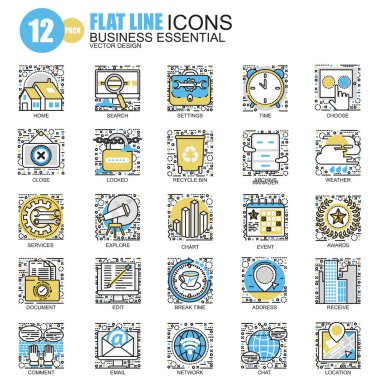 business essential flat line icons clipart