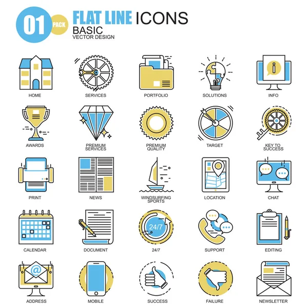 Iconos básicos de línea plana — Archivo Imágenes Vectoriales