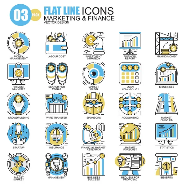 Marketing and finance flat line icons — Stock Vector