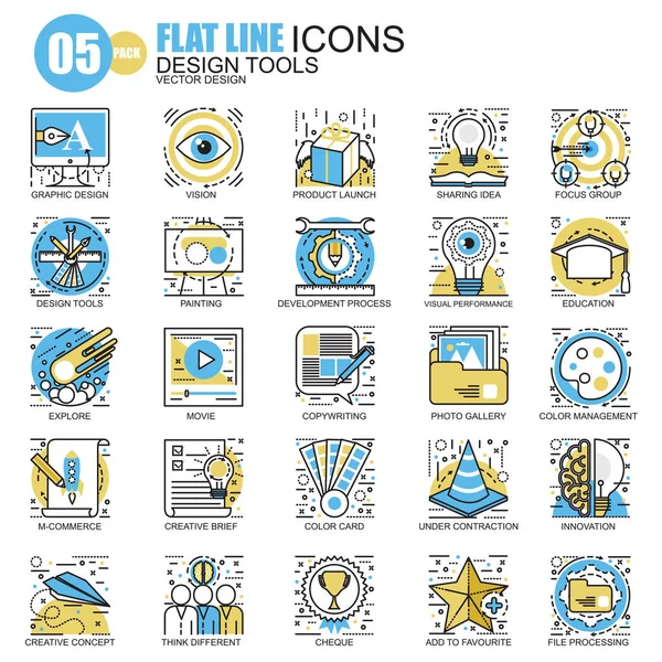 Outils de conception lignes plates icônes — Image vectorielle