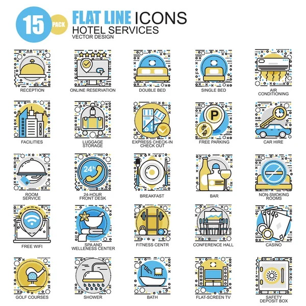 Hoteldienstleistungen Flatline-Symbole — Stockvektor