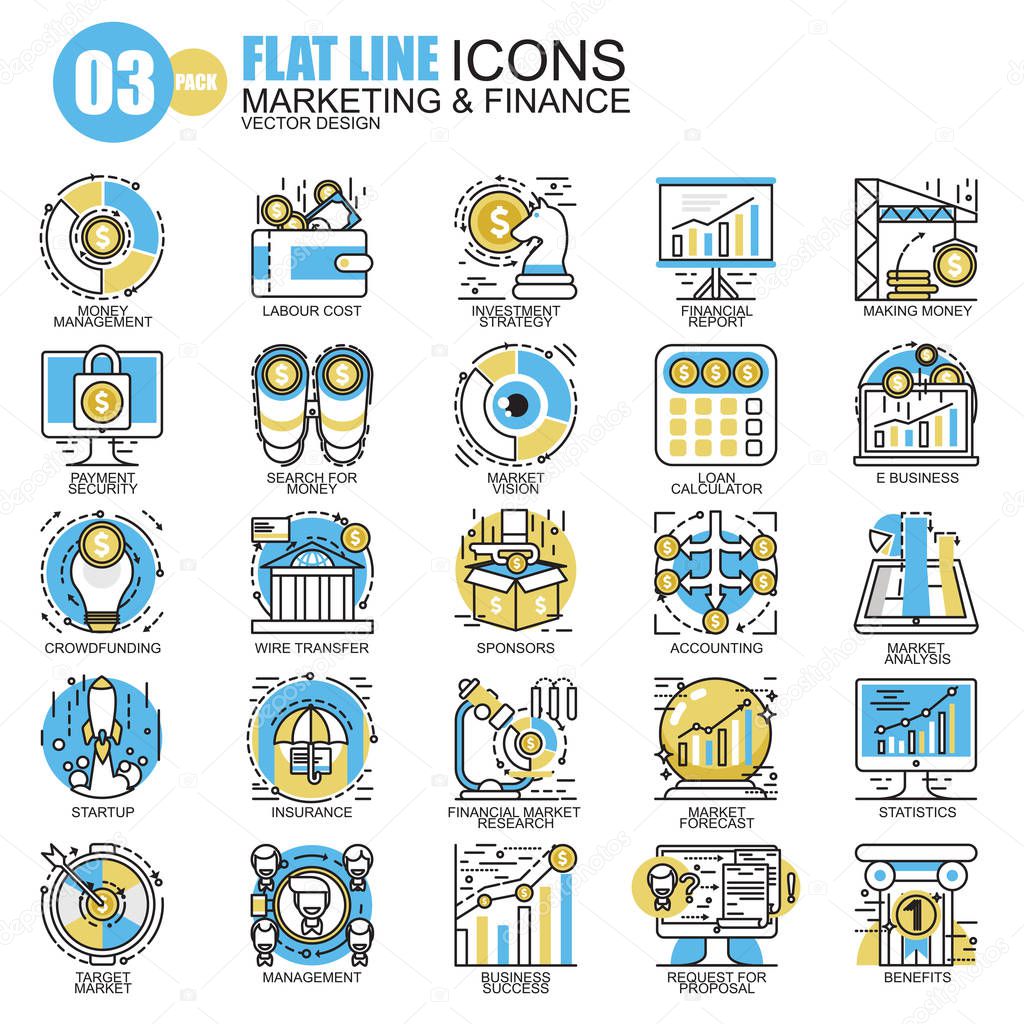 marketing and finance flat line icons 