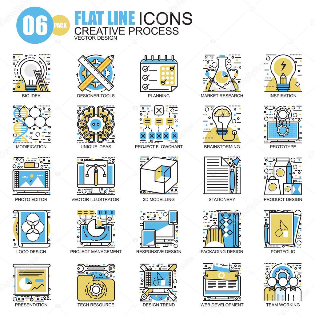 creative process flat line icons 