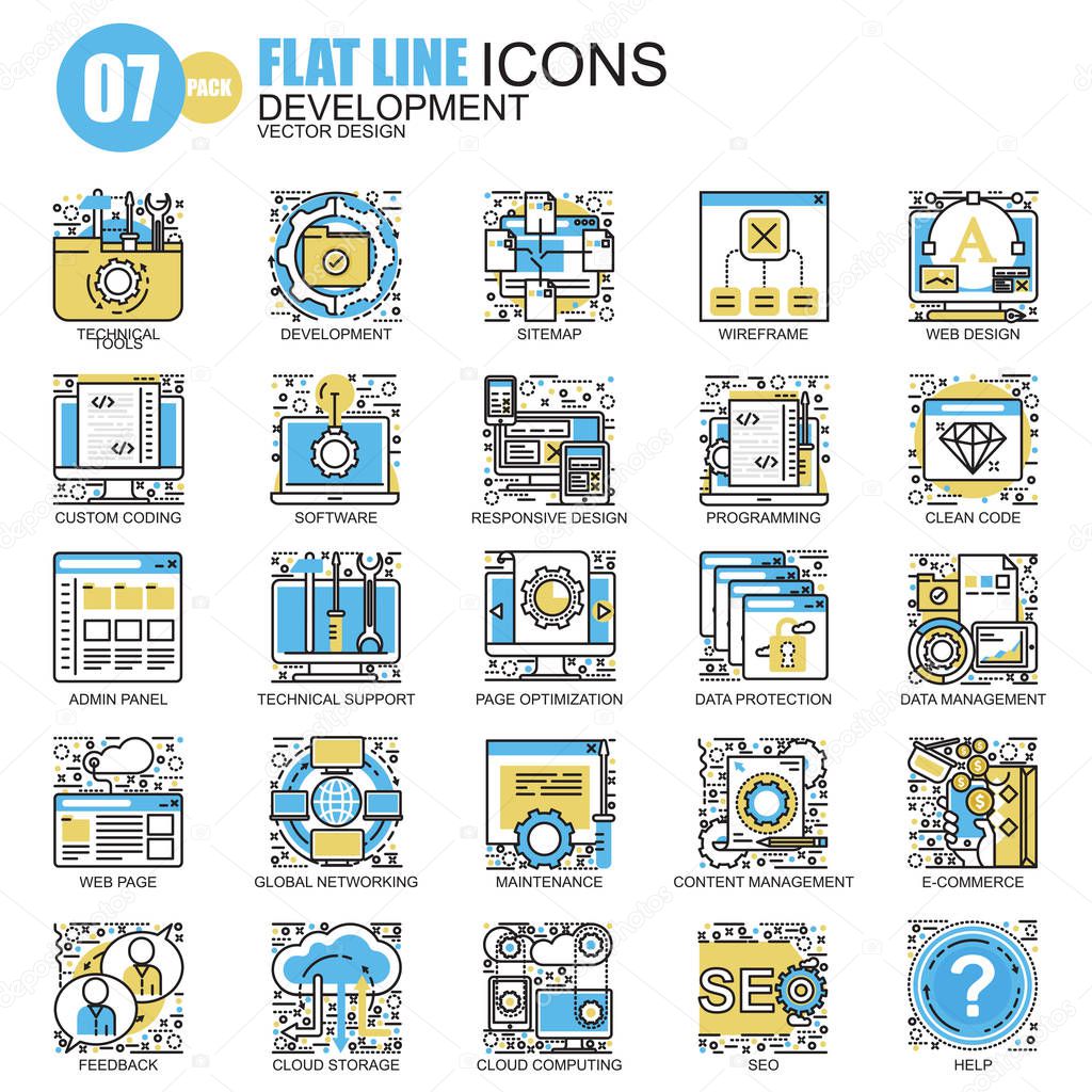  Development flat line icons