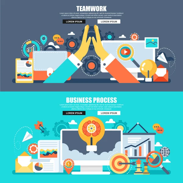 ビジネス プロセスおよびブレーンストーミングのバナー — ストックベクタ