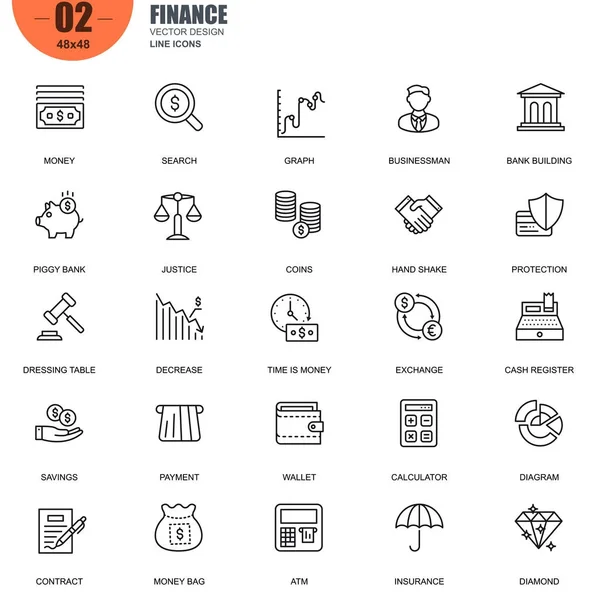 İnce çizgi bankacılık ve Finans Icons set — Stok Vektör