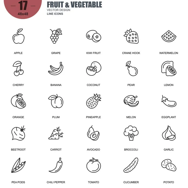 简单的水果和蔬菜套 — 图库矢量图片