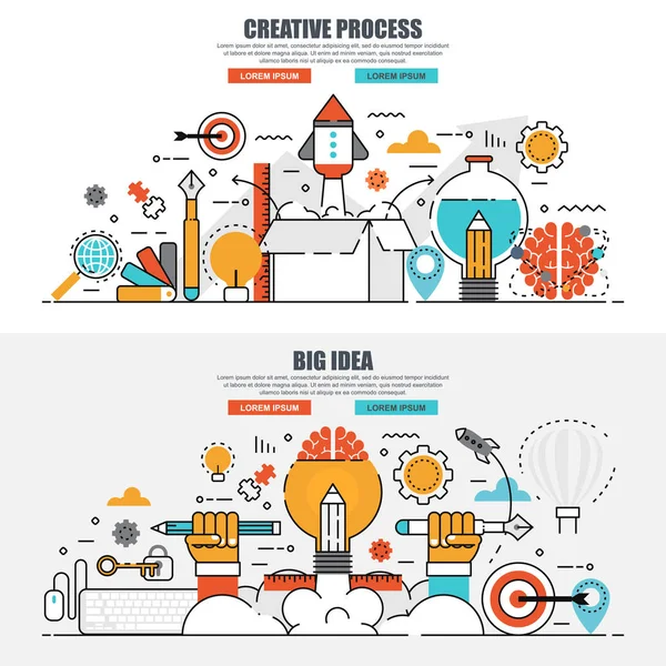 Bannière du processus créatif et du flux de travail du projet — Image vectorielle