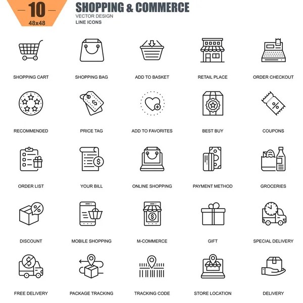 Linha fina de compras on-line e e-commerce — Vetor de Stock