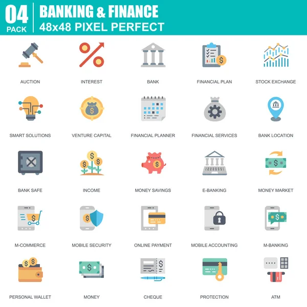 Flache Banking Und Finanzsymbole Für Website Und Mobile Website Und — Stockvektor