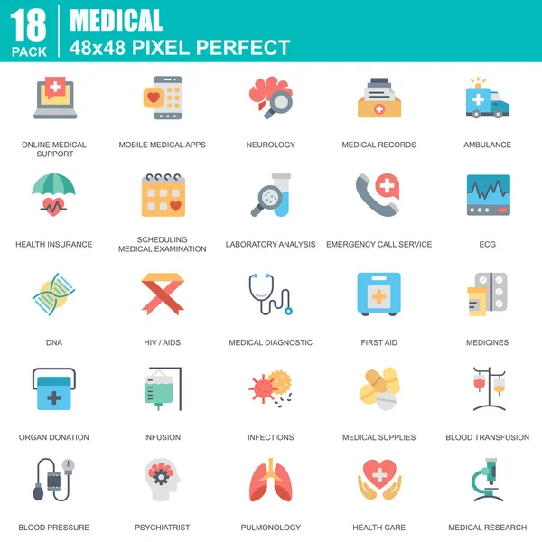 Salud Medicina Planas Iconos Servicios Hospitalarios Establecidos Para Sitio Web — Archivo Imágenes Vectoriales
