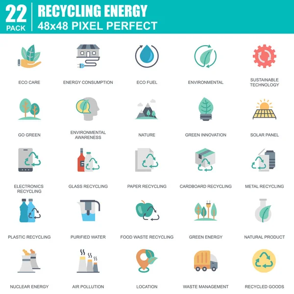 Recyclage Plat Protection Environnement Icônes Éco Entretien Pour Site Web — Image vectorielle