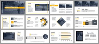Yellow and black business presentation slides templates from infographic elements. Can be used for presentation, flyer and leaflet, brochure, marketing, advertising, annual report, banner, booklet clipart