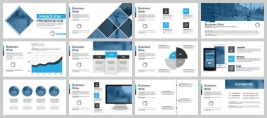 Mavi ve siyah iş sunu şablonları Infographic öğelerden slaytları. Tanıtım, el ilanı ve broşür, broşür, pazarlama, reklam, faaliyet raporu, afiş, kitapçık için kullanılabilir