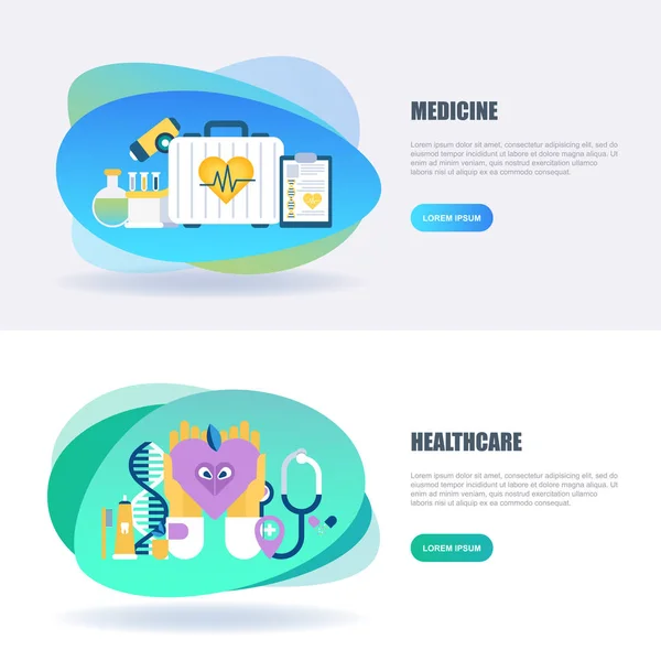 平面概念 Web 横幅广告的在线医疗诊断和治疗 救护车 医疗移动应用程序 健康计划管理 Web 平面设计的概念矢量插图 — 图库矢量图片