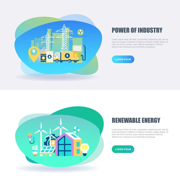 Concepto Plano Banner Web Poder Industria Las Energías Renovables Ilustración — Vector de stock