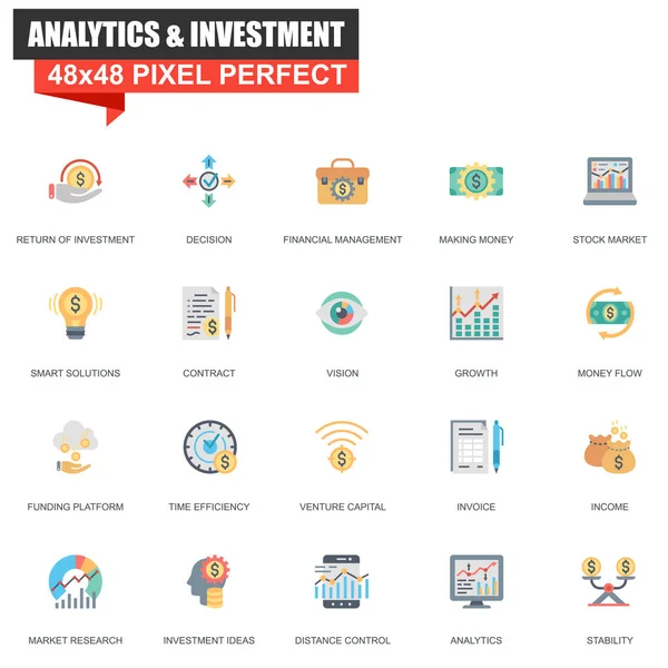 Análises Planas Modernas Ícones Investimento Configurados Para Site Site Móvel — Vetor de Stock