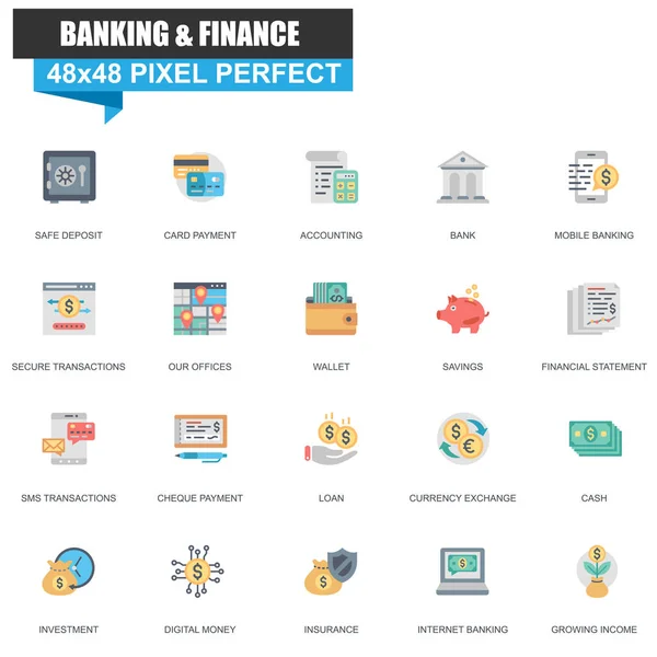 Modern Flat Banking Finance Icons Set Website Mobile Site Apps — Stock Vector