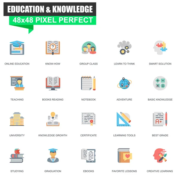 Modern Flat Online Pendidikan Dan Pengetahuan Ikon Ditetapkan Untuk Situs - Stok Vektor