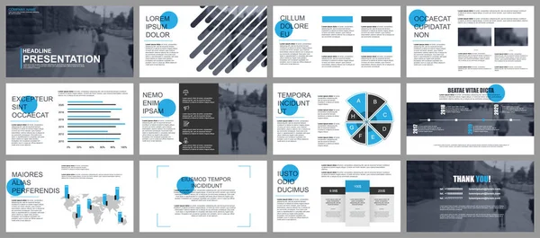블루와 비즈니스 Infographic 요소에서 파일을 슬라이드 전단지 전단지 브로셔 마케팅 — 스톡 벡터