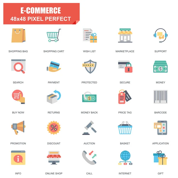 Conjunto Simples Commerce Related Vector Flat Icons Contém Ícones Como — Vetor de Stock