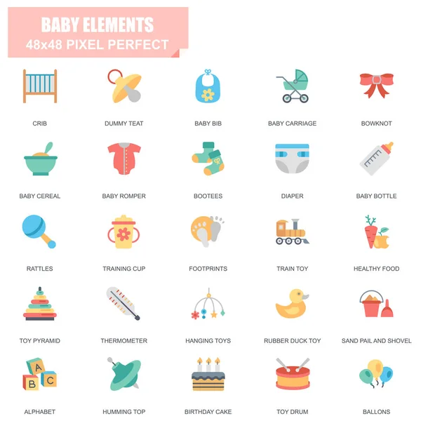 Simple Set Baby Elements Related Vector Flat Icons Содержит Такие — стоковый вектор