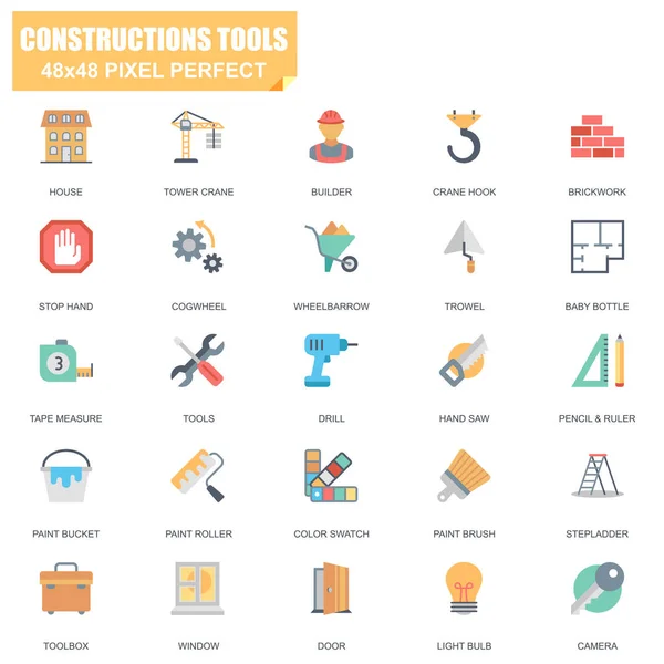 Ensemble Simple Outils Construction Icônes Plates Vectorielles Connexes Contient Des — Image vectorielle