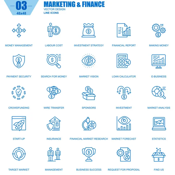 Iconos Marketing Finanzas Línea Delgada Establecidos Para Sitios Web Sitios — Vector de stock