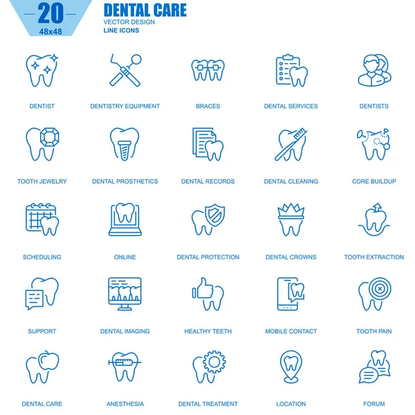 Thin Line Dental Care Dentistry Equipment Hygiene Icons Set Website — Stock Vector
