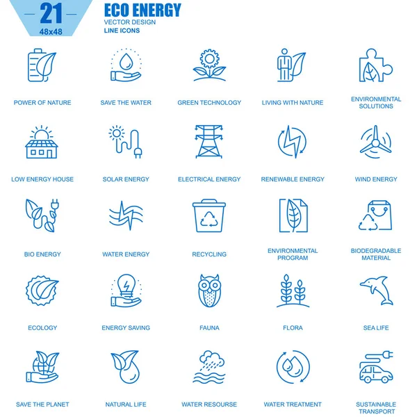 Environnement Ligne Mince Les Icônes Technologie Des Énergies Renouvelables Définies — Image vectorielle