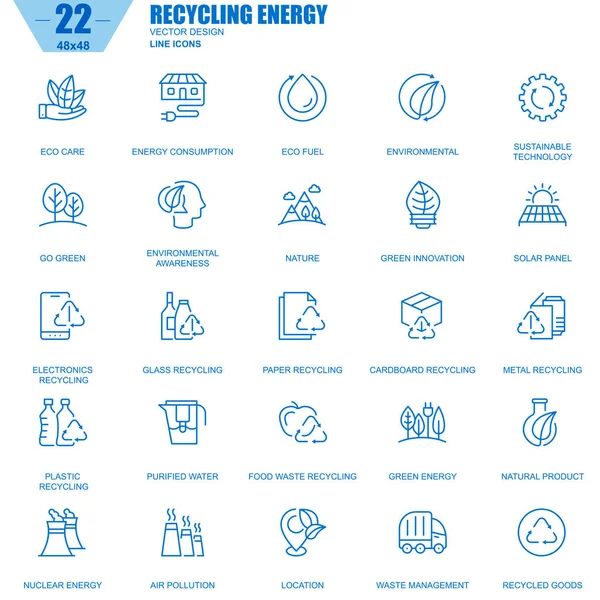 Dunne Lijn Recycling Milieu Bescherming Eco Zorg Pictogrammen Ingesteld Voor — Stockvector